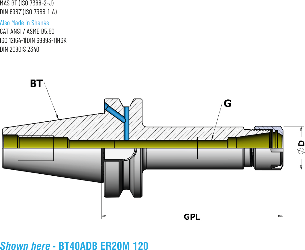 Technical dimension drawing of Mini ER-M Collet Chucks 47ISO50ER16M80 — SK / ISO shank, DIN 6499