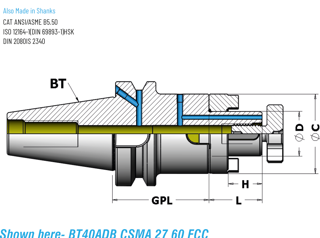 Technical dimension drawing of Combi Shell Mill Adapters (CSMA) 47BT40CSMA3260 — BT shank, ISO / DIN