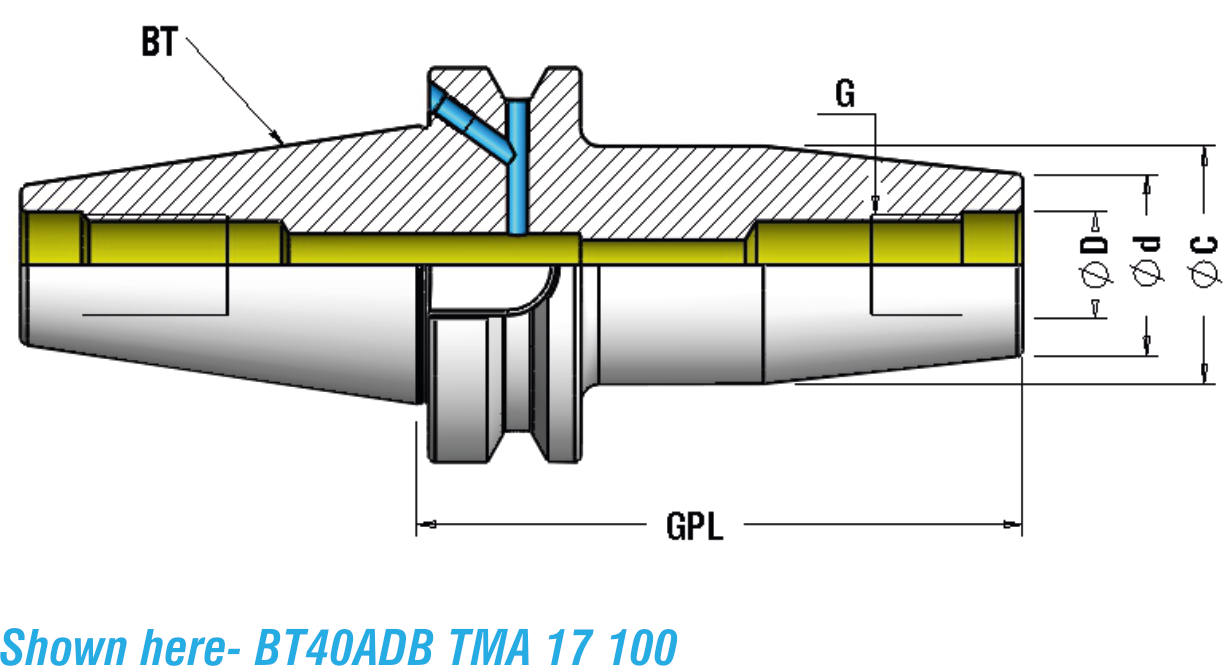 Technical dimension drawing of Threaded Mill Adapters (TMA) 46HSKA50TMA0650 — HSK-A shank, ISO / DIN