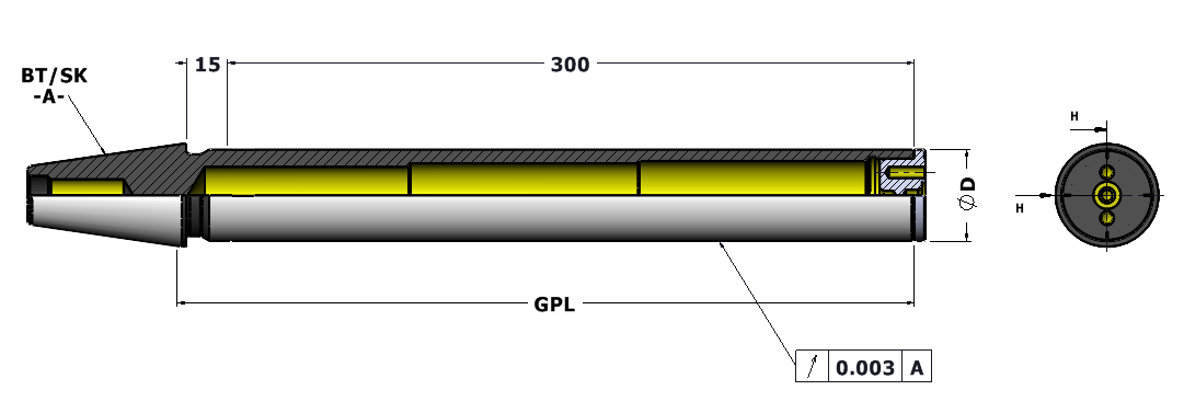 Technical dimension drawing of Test Mandrels (TM) 47ISO30TM32200 — SK / ISO shank, Spindle run-out testing