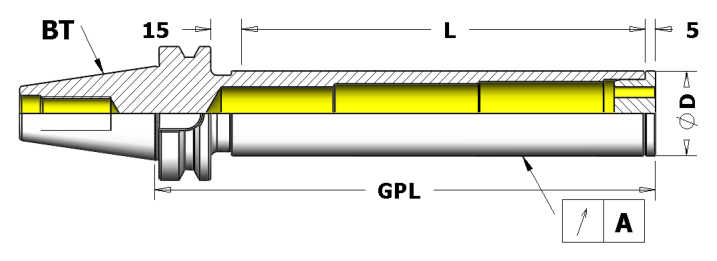 Technical dimension drawing of Test Mandrels (ZM) 47ISO40ZM40200 — SK / ISO shank, Spindle run-out testing