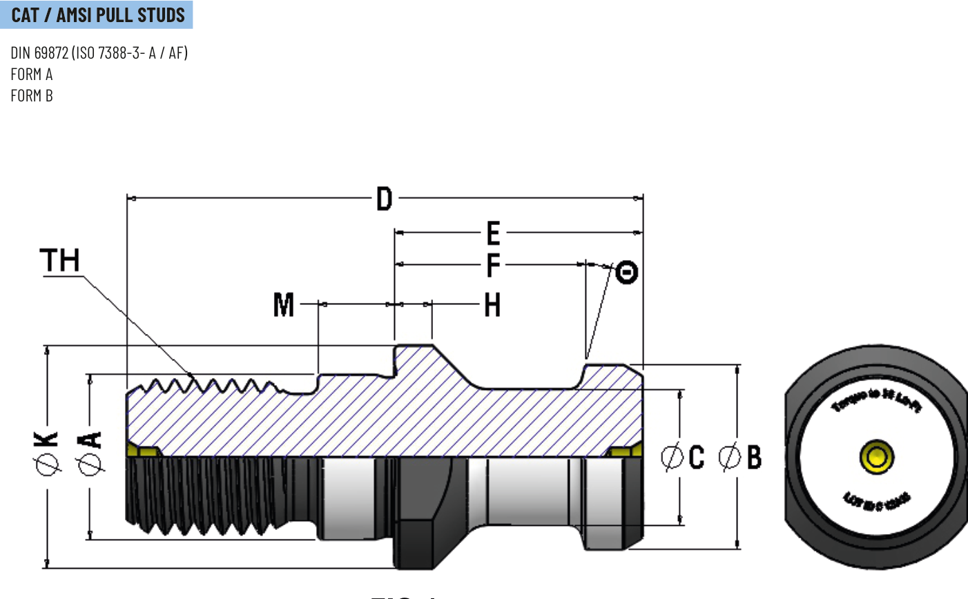 Technical dimension drawing of DIN Pull Studs PSDAD3008BT — Pull Stud shank, DIN 69872 · ISO 7388-3:2016(E) Type AD/AF