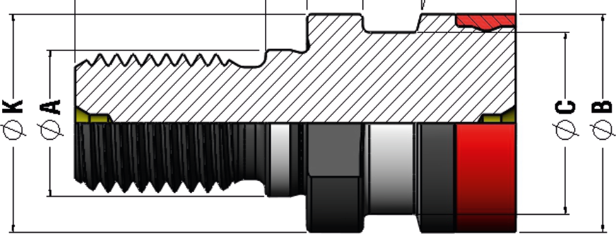 Technical dimension drawing of OTT Pull Studs PSOTT4042I — Pull Stud shank, DIN 2080