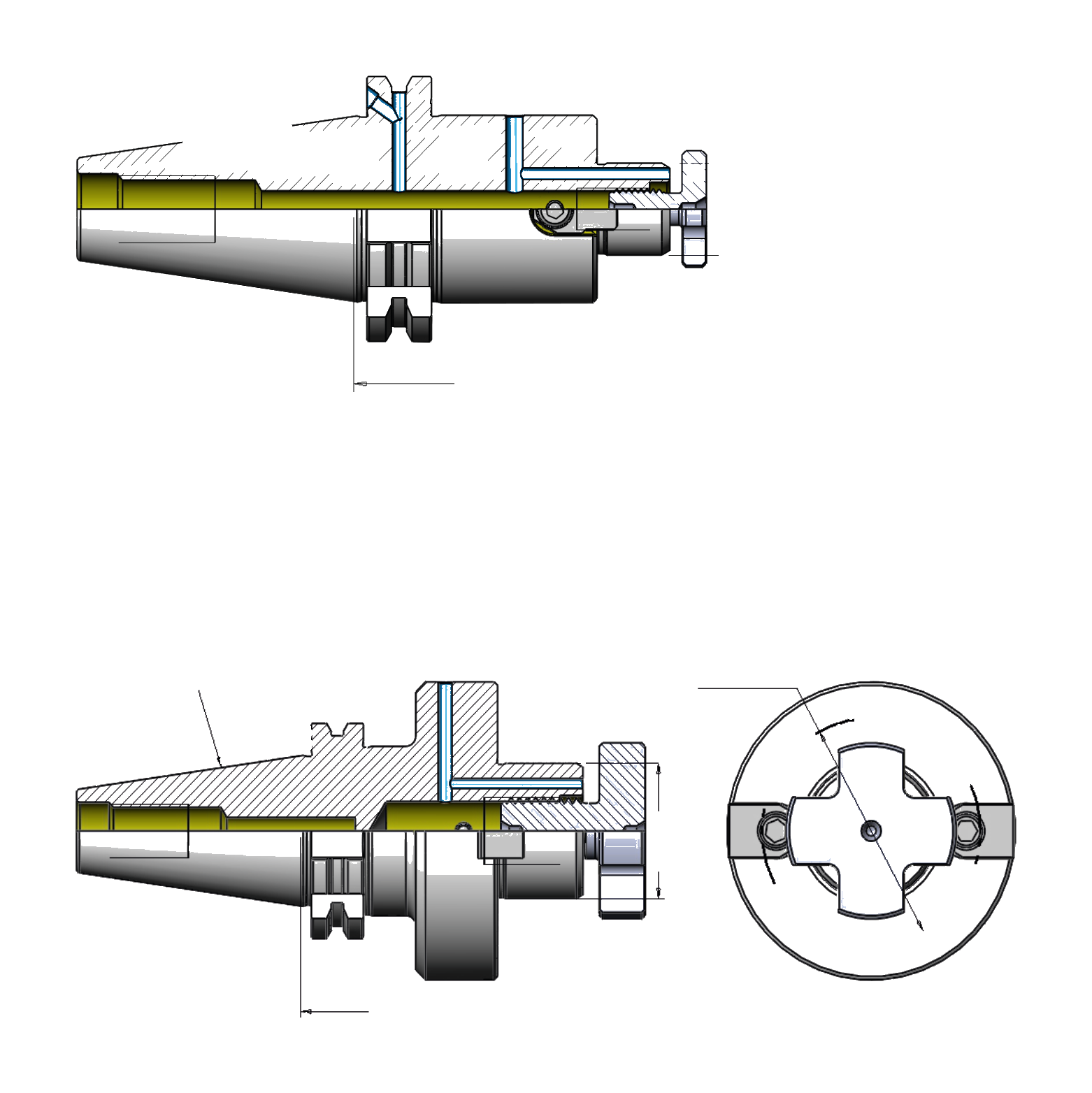 Technical dimension drawing of Face Mill Holders (FMH) 47ISO40FMH2245 — SK / ISO shank, ISO / DIN