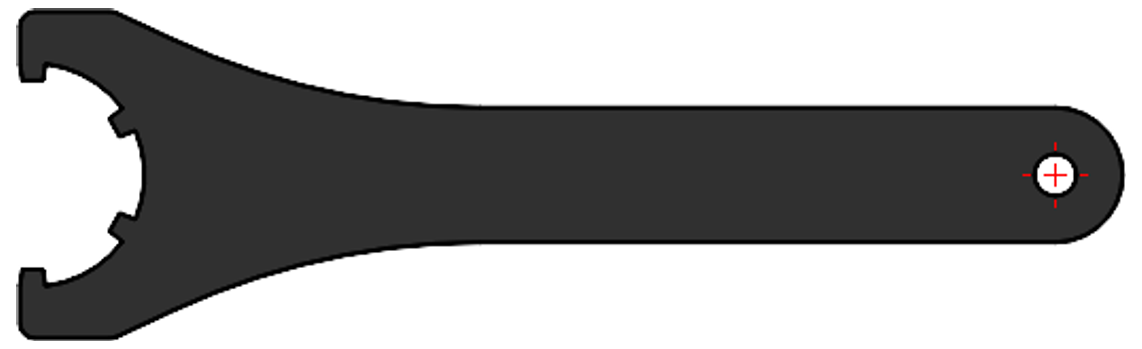 ER nut spanner — plan view showing the hook jaw and drive lugs