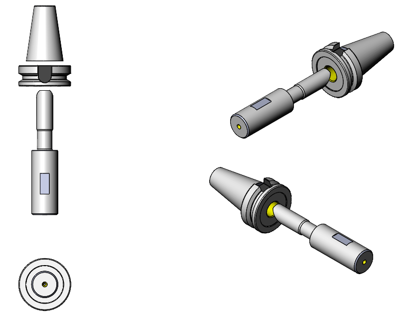 ATC 3-piece alignment gage — 3D render: front, isometric and end views